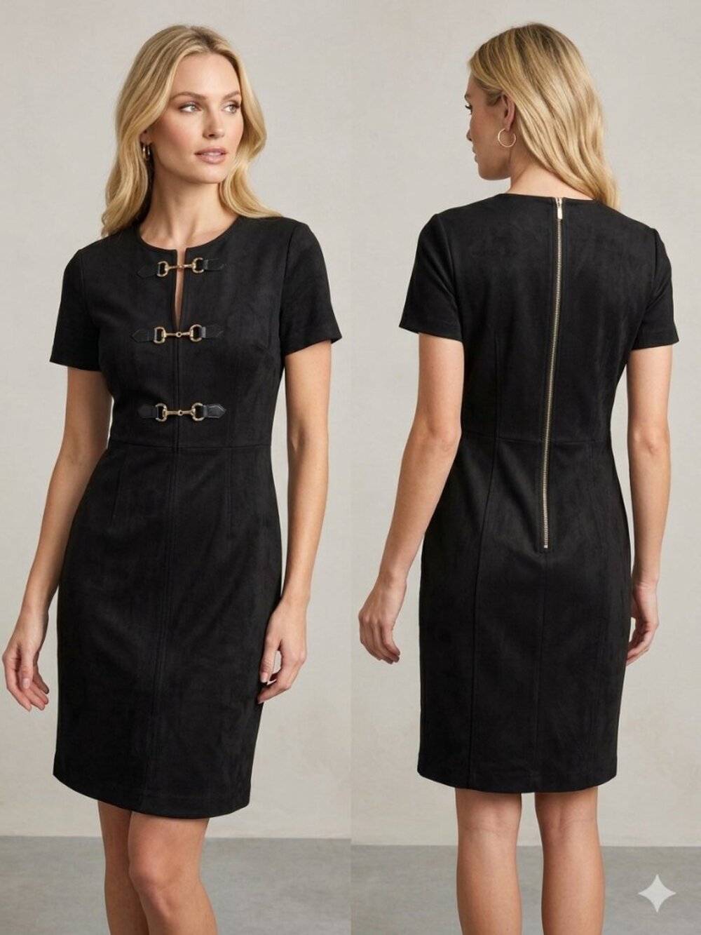 Ellen Tracy Black Faux Suede Horsebit Shift Dress - Women's S - NWOT